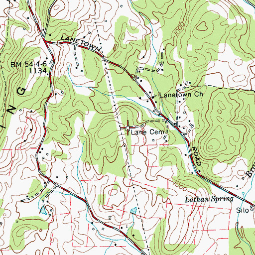 Topographic Map of Lane Cemetery, TN