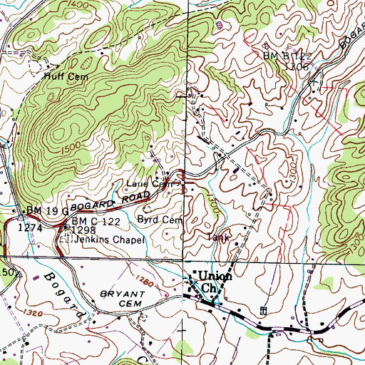 Topographic Map of Lane Cemetery, TN