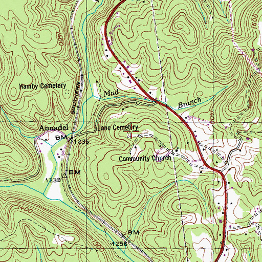 Topographic Map of Lane Cemetery, TN