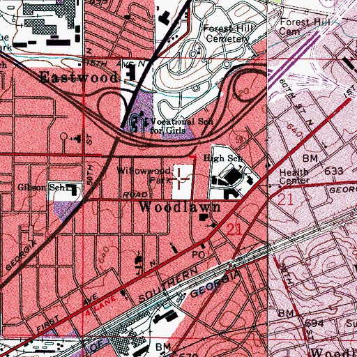 Topographic Map of Willowwood Park, AL