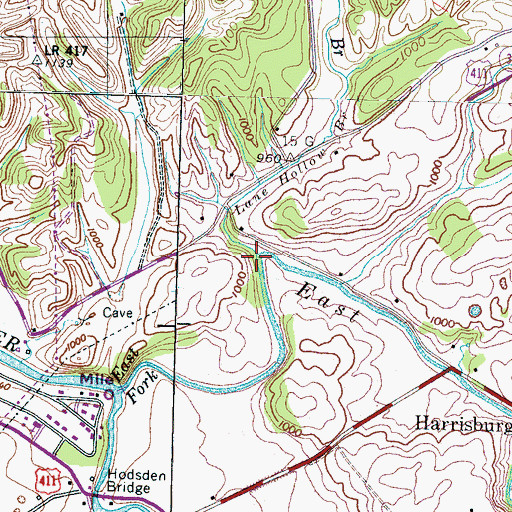 Topographic Map of Lane Hollow Branch, TN