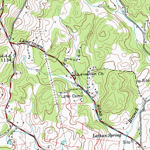 Topographic Map of Lanetown Church, TN