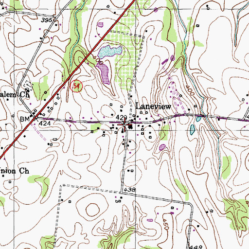Topographic Map of Laneview, TN