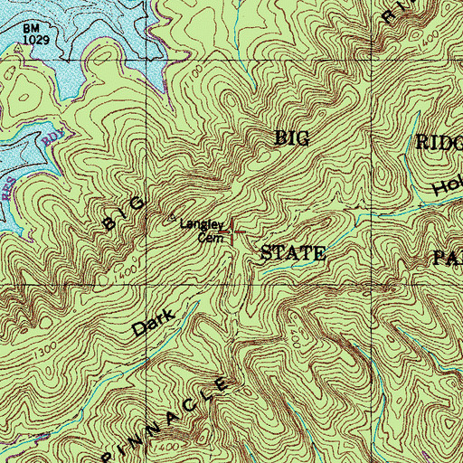 Topographic Map of Langley Cemetery, TN