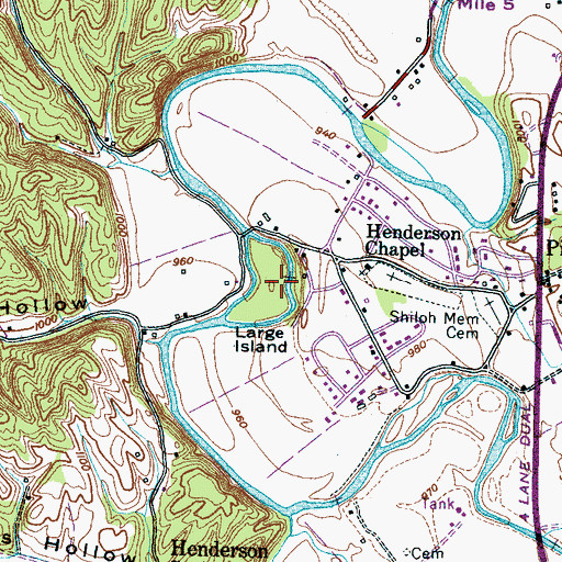 Topographic Map of Large Island, TN