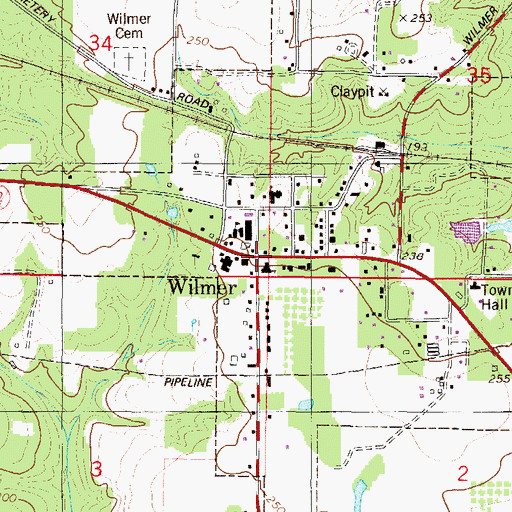 Topographic Map of Wilmer, AL