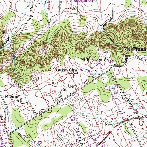 Topographic Map of Larkin Cemetery, TN