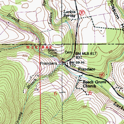 Topographic Map of Larkin Spring Branch, TN
