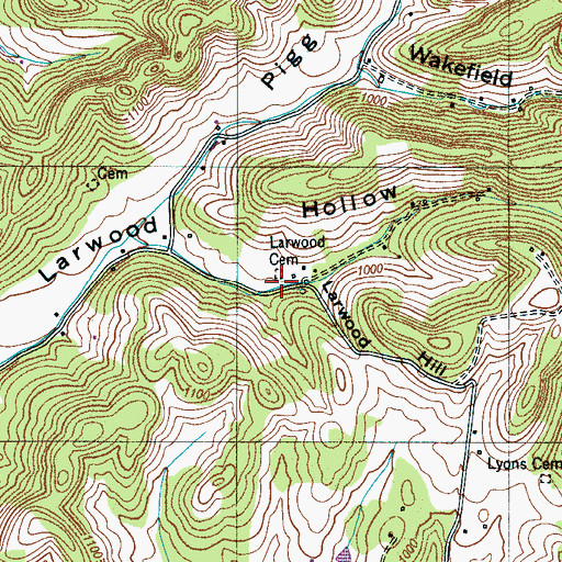 Topographic Map of Larwood Cemetery, TN