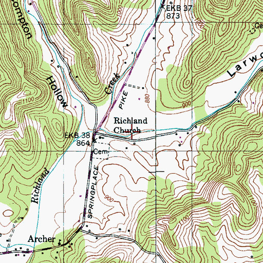 Topographic Map of Larwood Hollow, TN