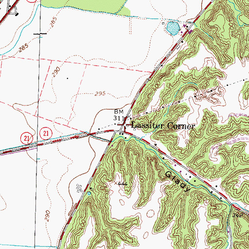 Topographic Map of Lassiter Corner, TN