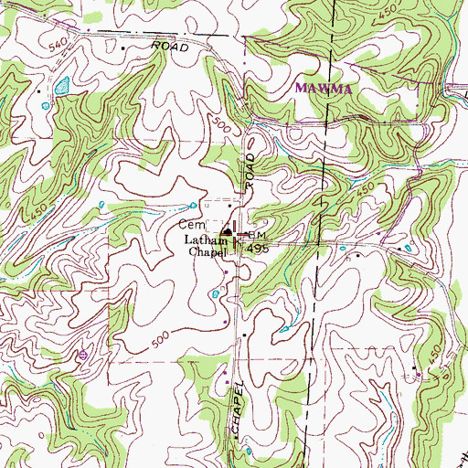 Topographic Map of Latham Chapel, TN