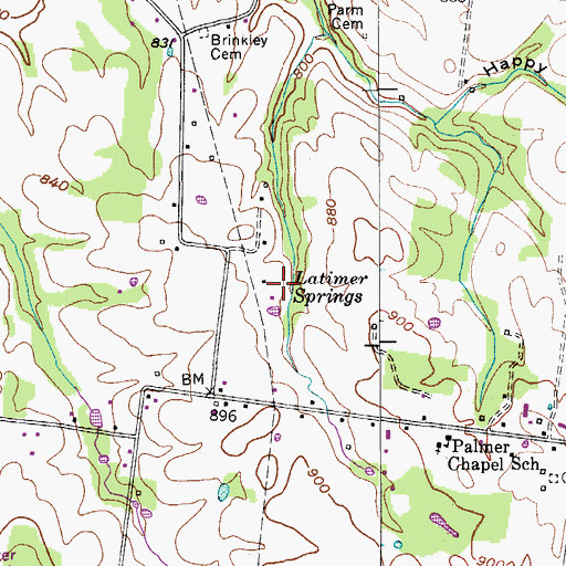 Topographic Map of Latimer Springs, TN
