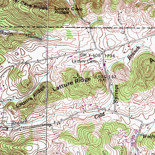 Topographic Map of Latture Ridge, TN