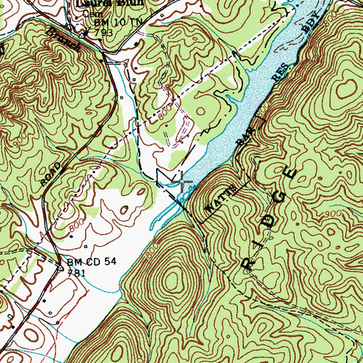 Topographic Map of Laurel Bluff Branch, TN