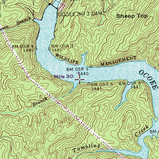 Topographic Map of Laurel Branch, TN