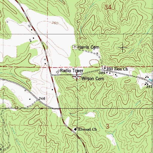 Topographic Map of Wilson Cemetery, AL