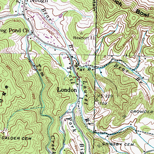 Topographic Map of Laurel Branch, TN