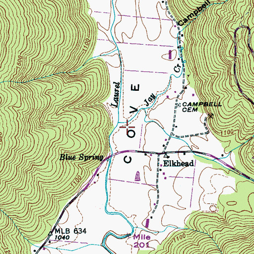 Topographic Map of Laurel Creek, TN