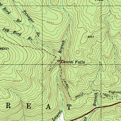 Topographic Map of Laurel Falls, TN