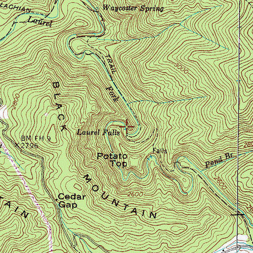 Topographic Map of Laurel Falls, TN