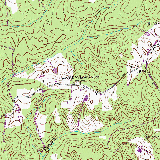 Topographic Map of Lavender Cemetery, TN