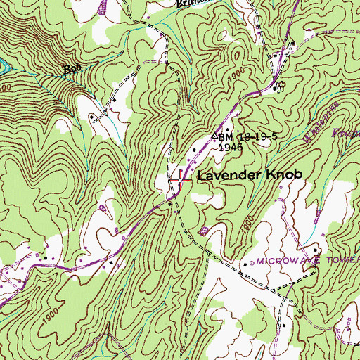 Topographic Map of Lavender Knob, TN