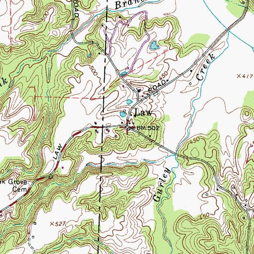 Topographic Map of Law, TN