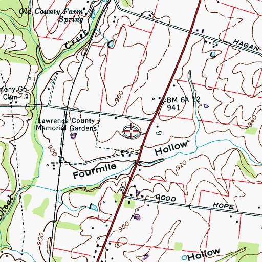 Topographic Map of Lawrence County Memorial Gardens, TN