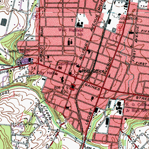 Topographic Map of Lawrenceburg, TN