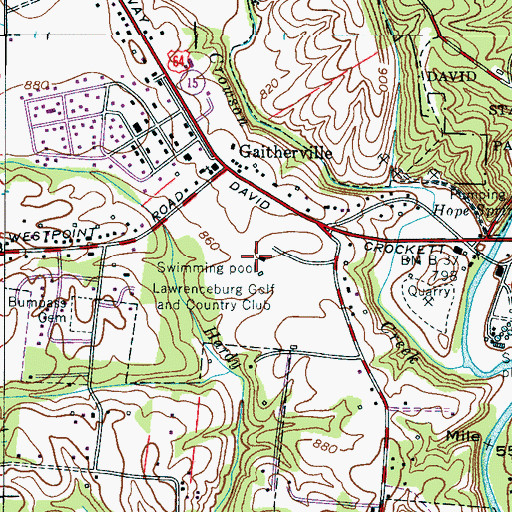 Topographic Map of Lawrenceburg Golf and Country Club, TN