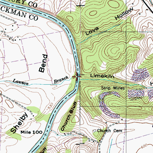 Topographic Map of Lawson Branch, TN