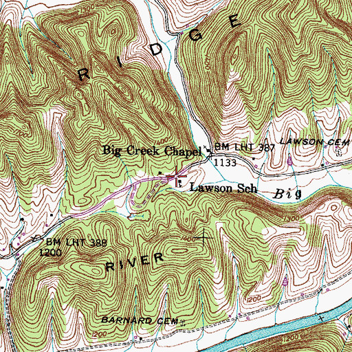Topographic Map of Lawson School, TN