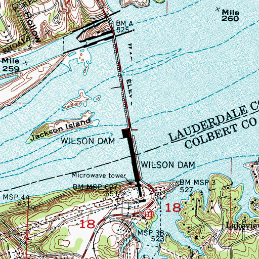 Topographic Map of Wilson Dam, AL