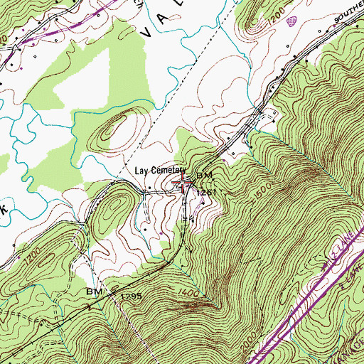 Topographic Map of Lay Cemetery, TN