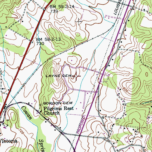 Topographic Map of Layne Cemetery, TN