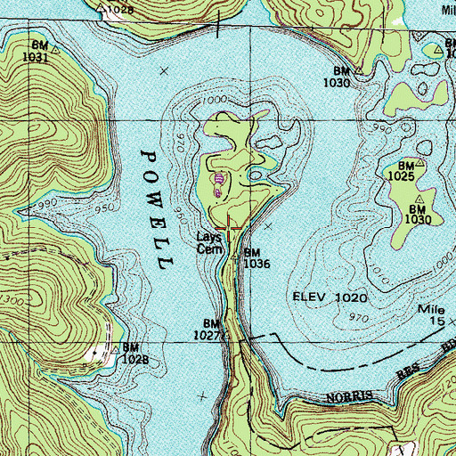 Topographic Map of Lays Cemetery, TN