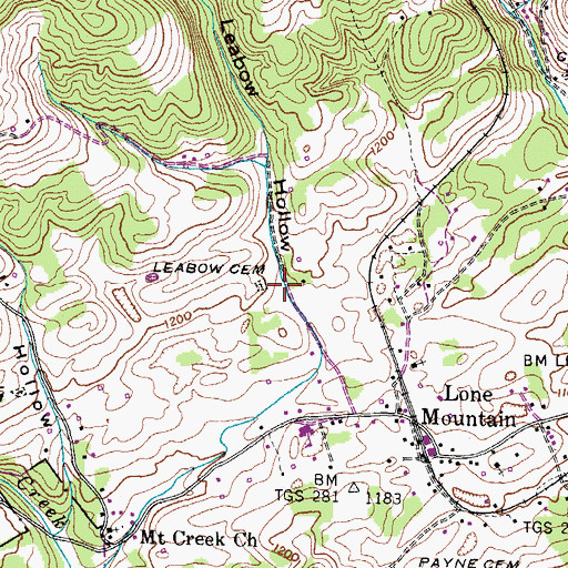 Topographic Map of Leabow Hollow, TN