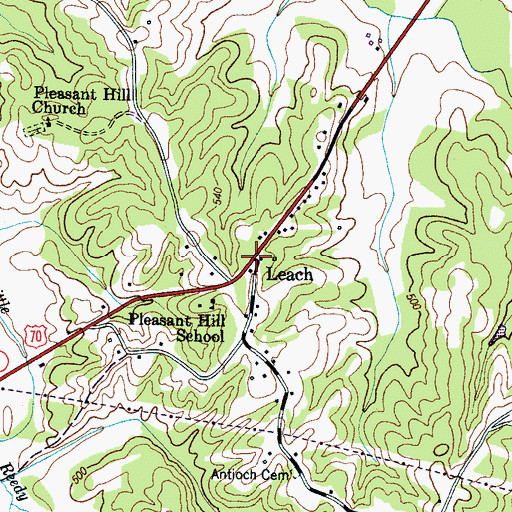 Topographic Map of Leach, TN