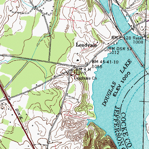 Topographic Map of Leadvale Church, TN