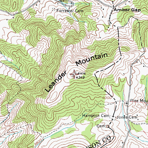 Topographic Map of Leander Mountain, TN