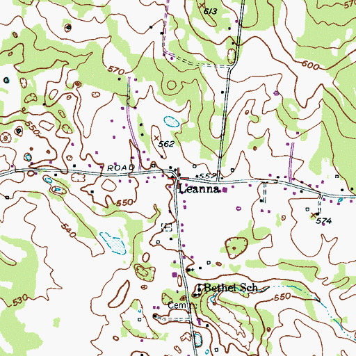 Topographic Map of Leanna, TN