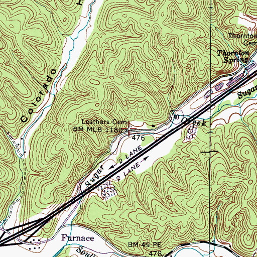 Topographic Map of Leathers Cemetery, TN