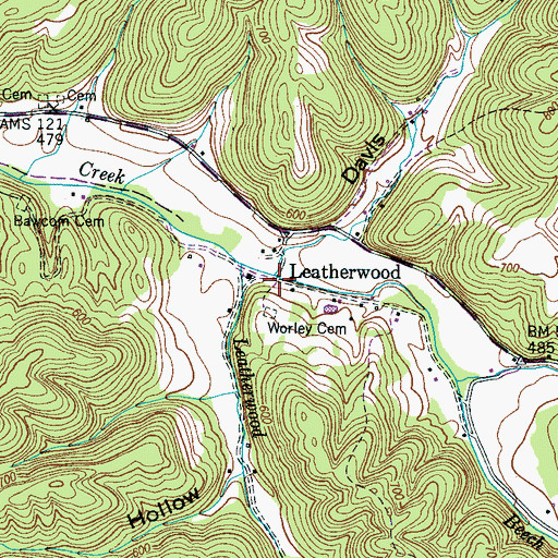 Topographic Map of Leatherwood, TN