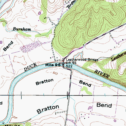 Topographic Map of Leatherwood Bridge, TN