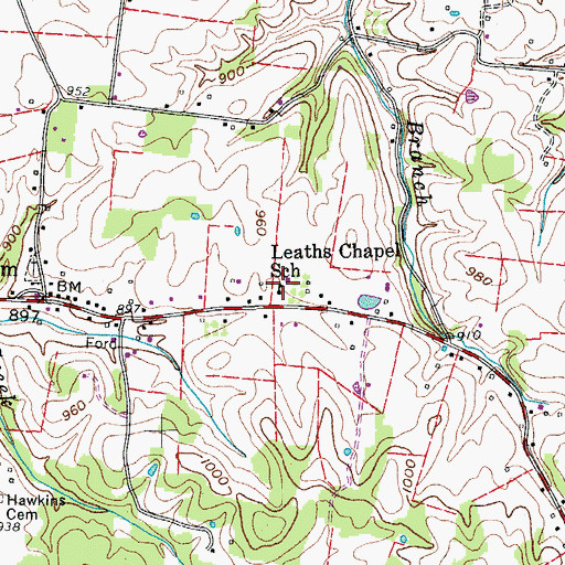 Topographic Map of Leaths Chapel School, TN