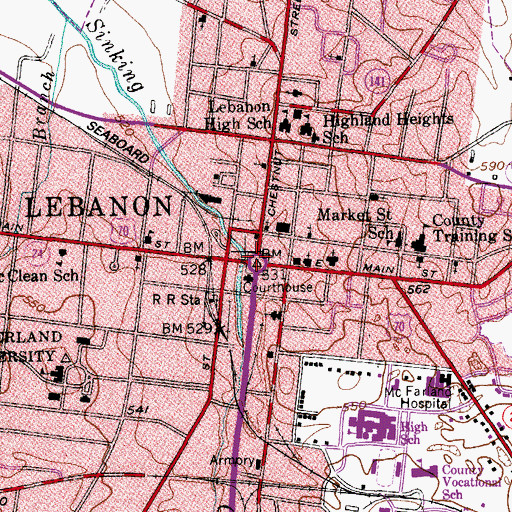 Topographic Map of Lebanon, TN