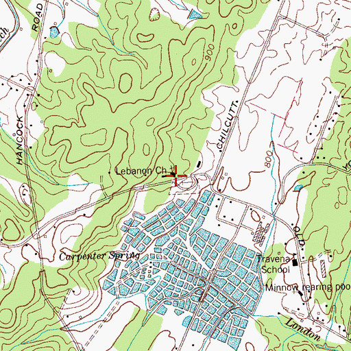Topographic Map of Lebanon Baptist Church, TN