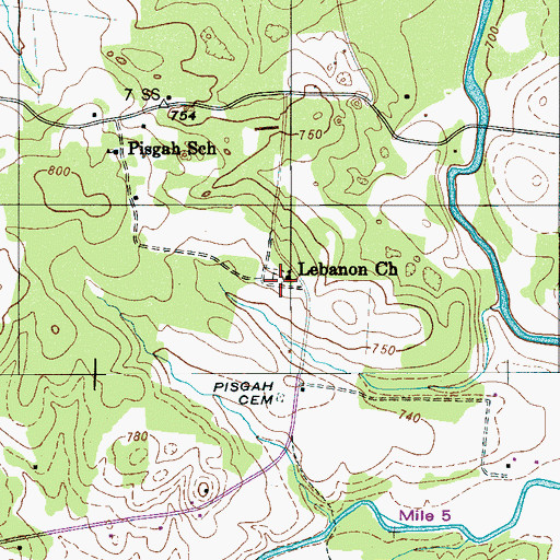 Topographic Map of Lebanon Church, TN