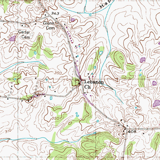 Topographic Map of Lebanon Church, TN
